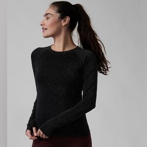 Athleta Black Shimmer Long Sleeve Momentum Top